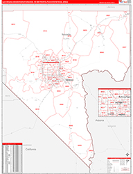 Las Vegas-Henderson-Paradise Metro Area Wall Map Red Line Style 2026